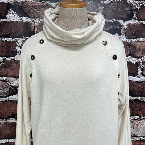 Capote Maisy Pullover Sweater Bamboo Buttons Cowl Neck Cream Size Medium M - Picture 7 of 15